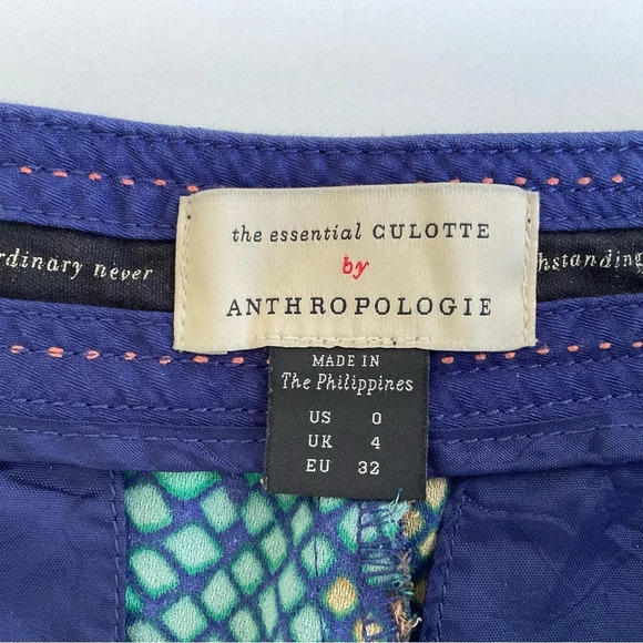 Anthropologie The Essential Culotte Sz 0 Wide Leg Cropped Snake Print Boho Retro - Picture 3 of 13